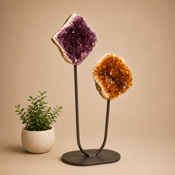 Amethyst & Citrine Cluster On Stand