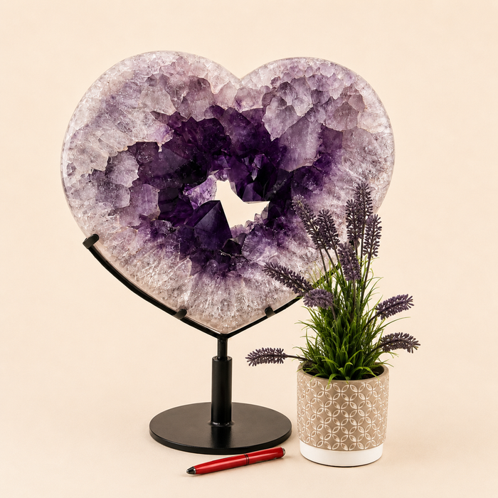 Amethyst Heart Geode On Spinning Stand