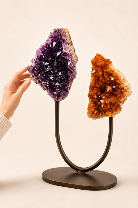 Amethyst & Citrine Cluster On Stand