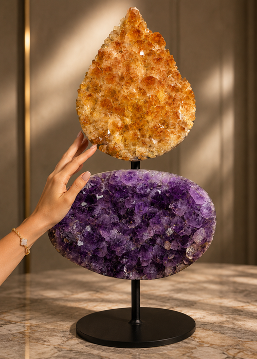 Amethyst & Citrine Cluster On Stand