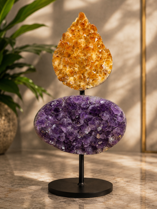Amethyst & Citrine Cluster On Stand
