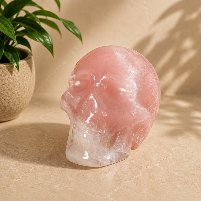 Rose Quartz Crystal Skull