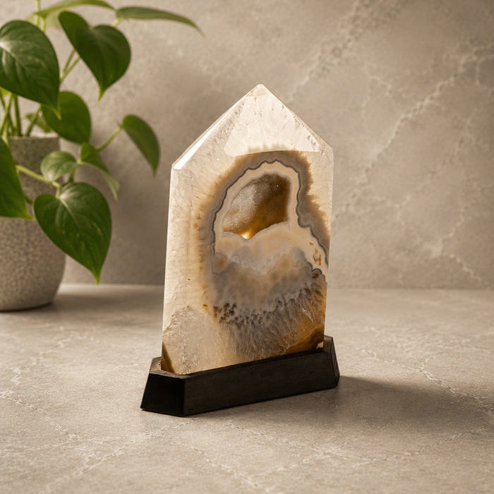 Agate Druzy Point /Wood Base