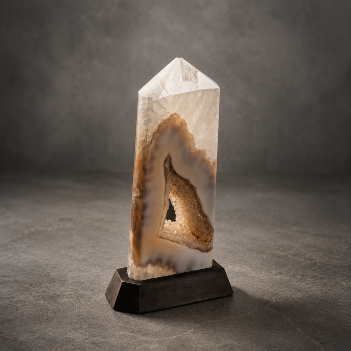 Agate Druzy Point /Wood Base