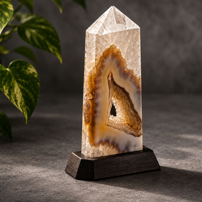Agate Druzy Point /Wood Base