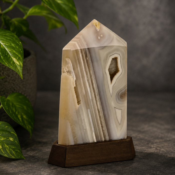 Agate Druzy Point /Wood Base