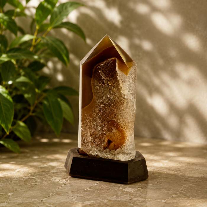 Agate Druzy Point /Wood Base