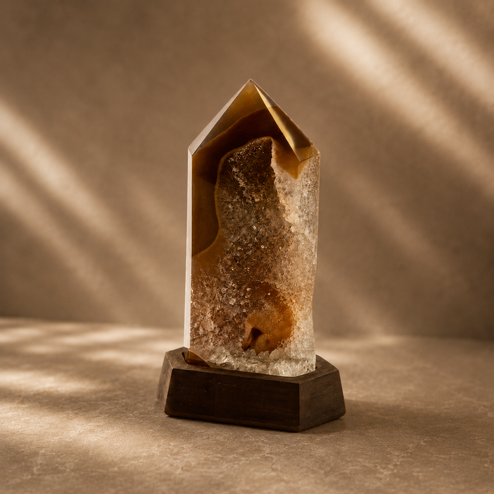 Agate Druzy Point /Wood Base