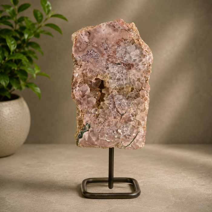 Pink Amethyst/Druzy Freeform On Stand
