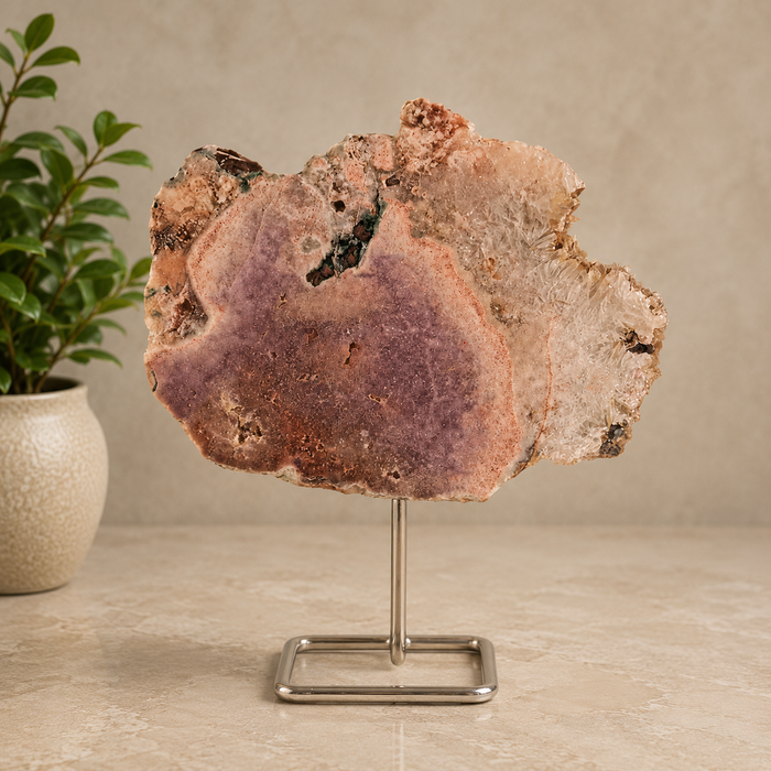 Pink Amethyst/Druzy Freeform On Stand