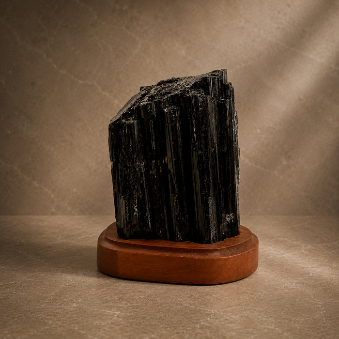 Black Tourmaline On Wood Base