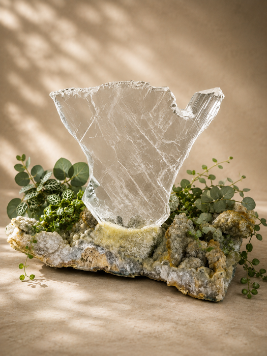 Selenite (Gypsum) on Druzy Matrix