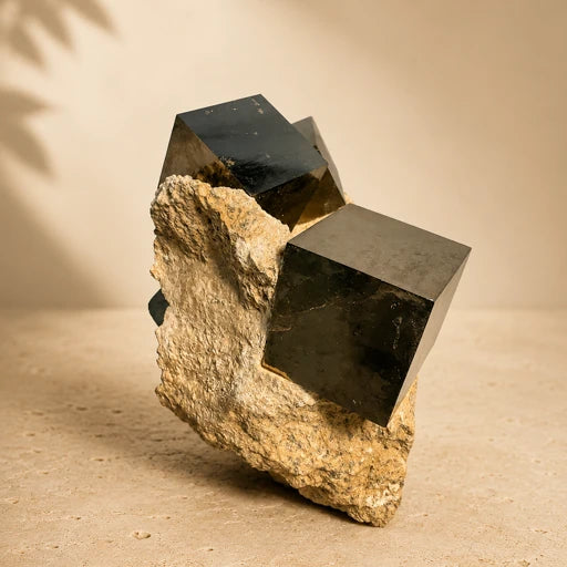 Pyrite Cubes On Calcite Matrix