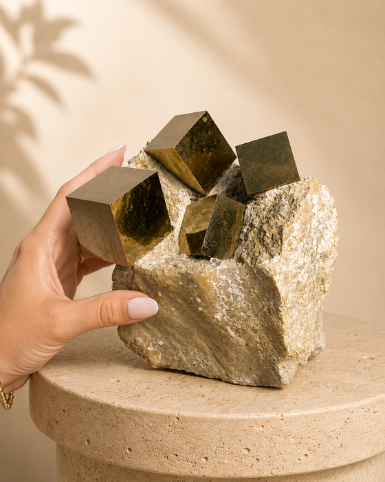 Pyrite Cubes On Calcite Matrix