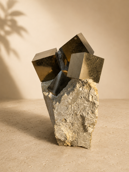 Pyrite Cubes On Calcite Matrix