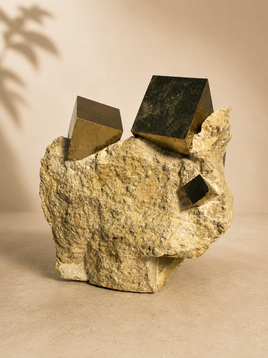 Pyrite Cubes On Calcite Matrix