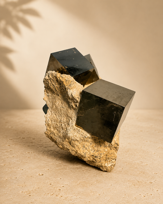 Pyrite Cubes On Calcite Matrix