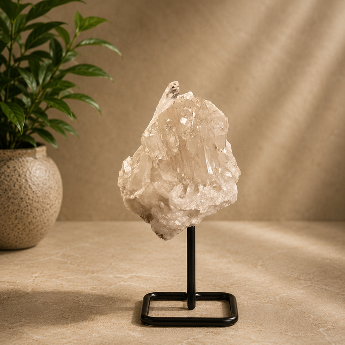 Clear Quartz Cluster On Stand